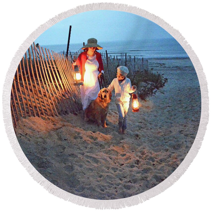 Beach Round Beach Towel featuring the photograph The Walk Home #1 by Diane Leonard