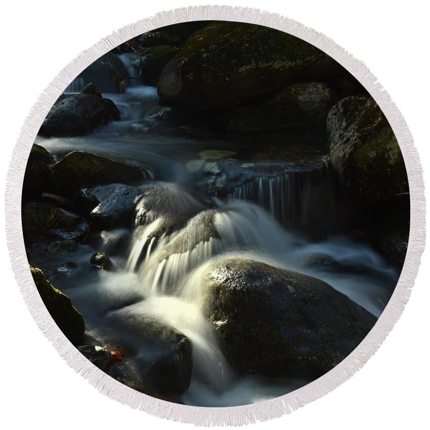 Waterfalls Round Beach Towel featuring the photograph Town Line Brook #1 by Steve Brown