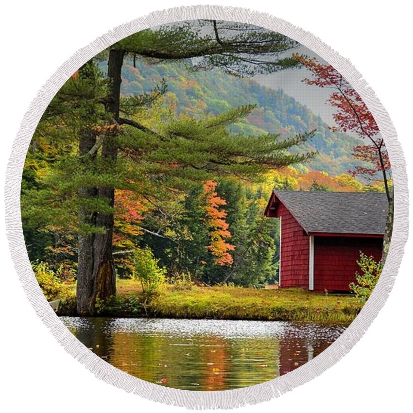 Autumn Round Beach Towel featuring the photograph Tranquility in Vermont #1 by Steve Brown