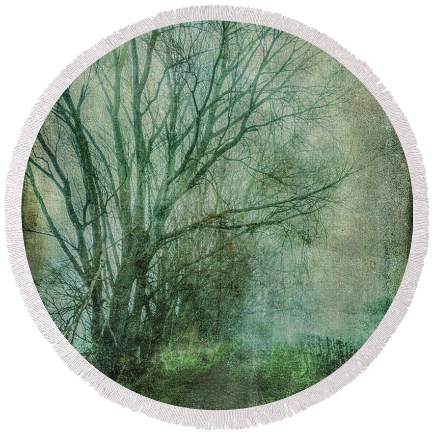 Tree Round Beach Towel featuring the photograph Tree Mist #1 by Roseanne Jones