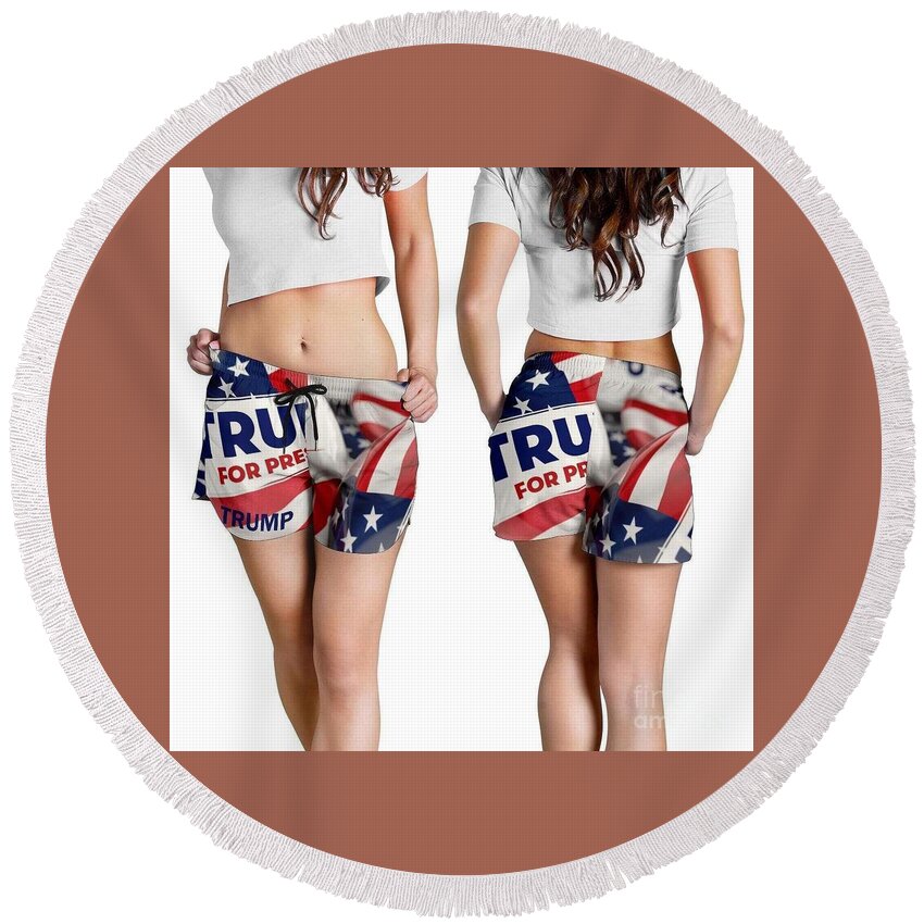 Trump Round Beach Towel featuring the photograph Trump Girl 2 by Action