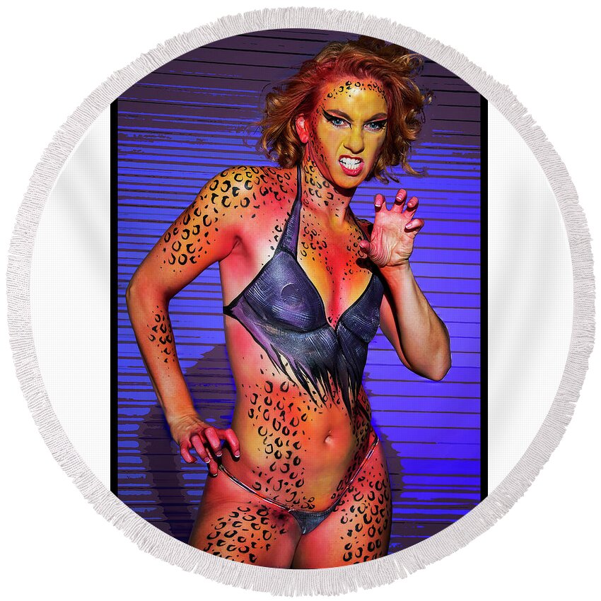 Cosplay Round Beach Towel featuring the photograph Cheetah #1 by Christopher W Weeks