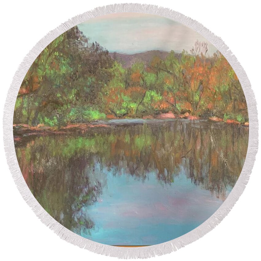 Walkill River New Paltz Upstat New York Nature Round Beach Towel featuring the painting Walkill River #1 by Beth Riso