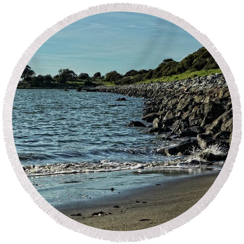 Natural Landscape Round Beach Towel featuring the photograph Waves Crashing #1 by Maggy Marsh