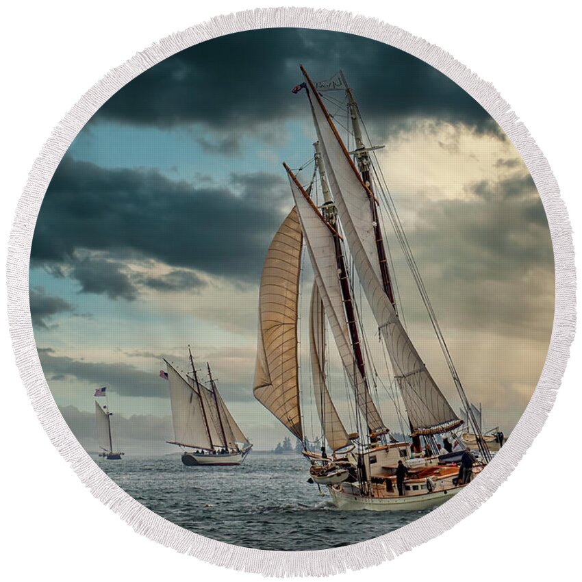  Round Beach Towel featuring the photograph Windjammer Fleet by Fred LeBlanc