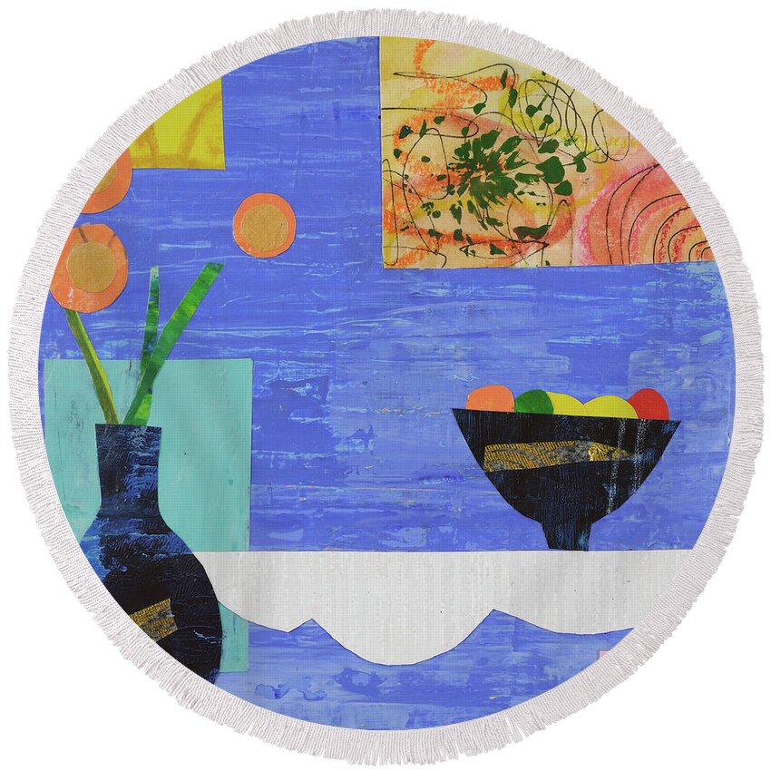 Mixed Media Round Beach Towel featuring the mixed media Wish you were here #2 #1 by Julia Malakoff