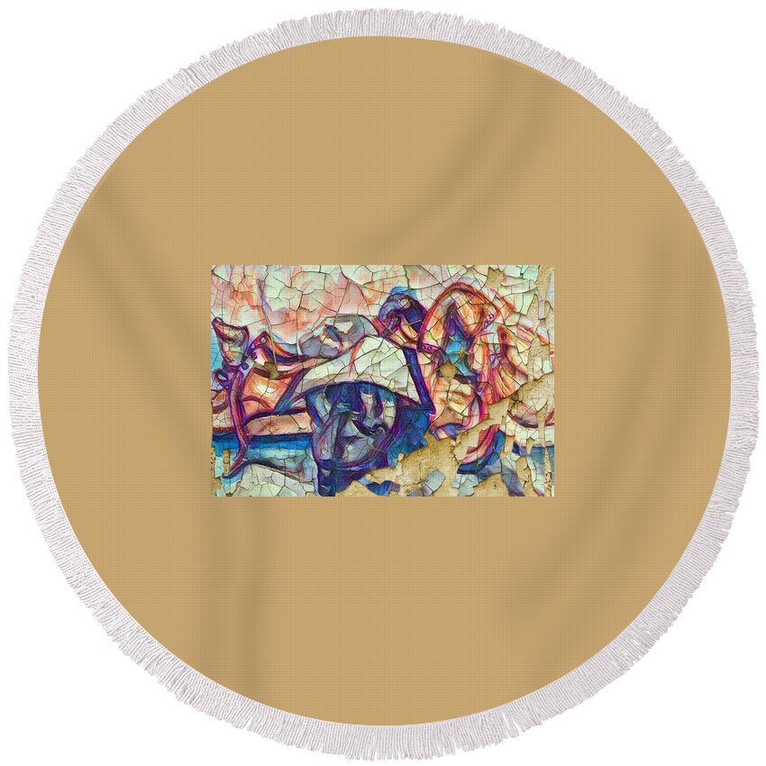  Round Beach Towel featuring the mixed media Workin' shoes by Angie ONeal