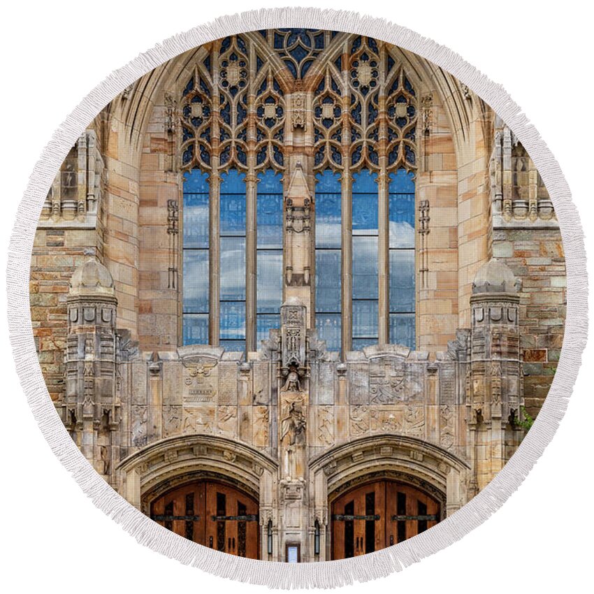 Yale Round Beach Towel featuring the photograph Yale University Sterling Library II #1 by Susan Candelario
