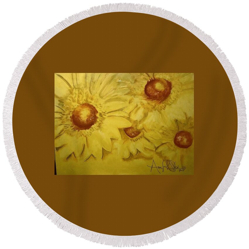  Round Beach Towel featuring the painting Yellow by Angie ONeal
