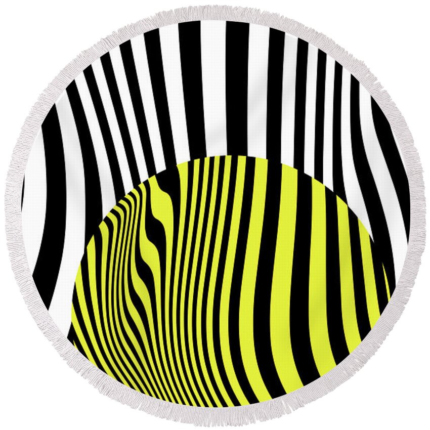  Collage Round Beach Towel featuring the digital art Yellow Black Abstract #1 by Eena Bo