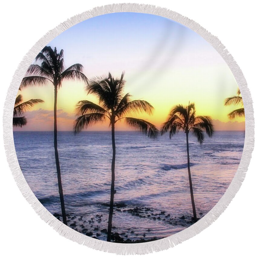 Hawaii Round Beach Towel featuring the photograph Poipu Palms by Robert Carter