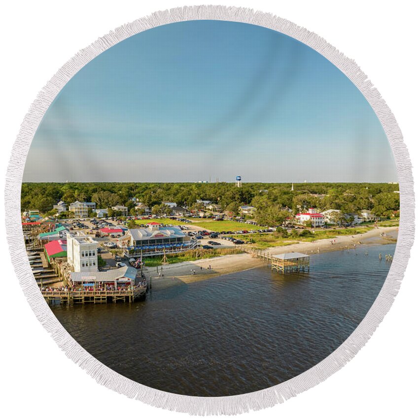 Aerial Round Beach Towel featuring the photograph Southport, NC #10 by Dave Guy