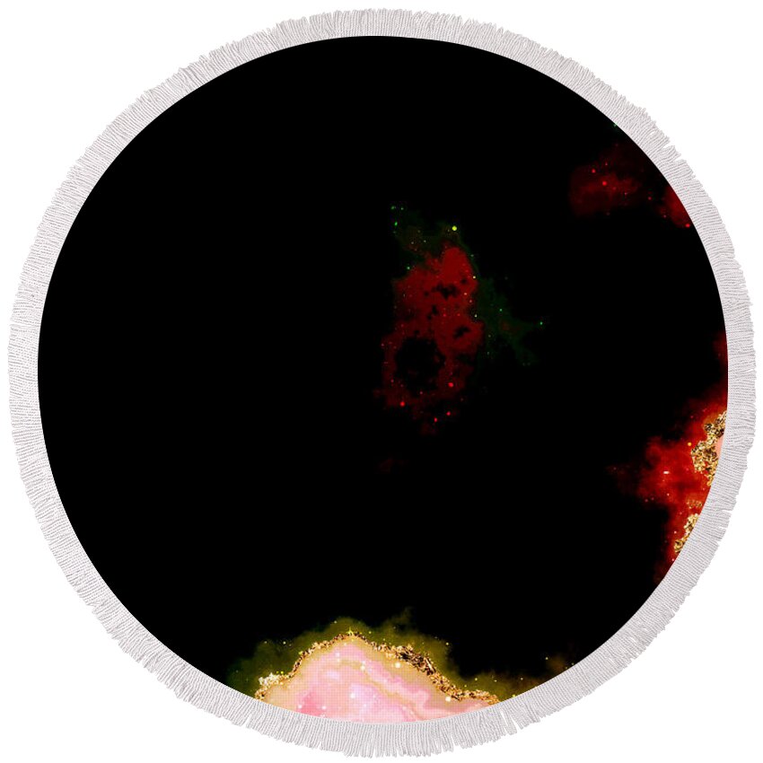 Holyrockarts Round Beach Towel featuring the mixed media 100 Starry Nebulas in Space Abstract Digital Painting 025 by Holy Rock Design