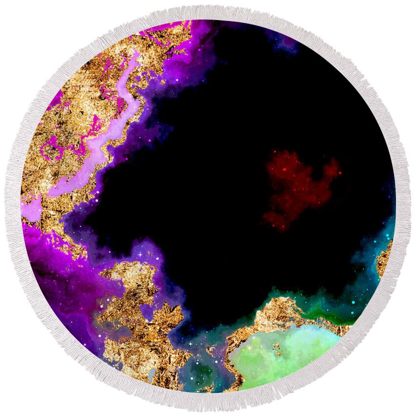 Holyrockarts Round Beach Towel featuring the mixed media 100 Starry Nebulas in Space Abstract Digital Painting 038 by Holy Rock Design