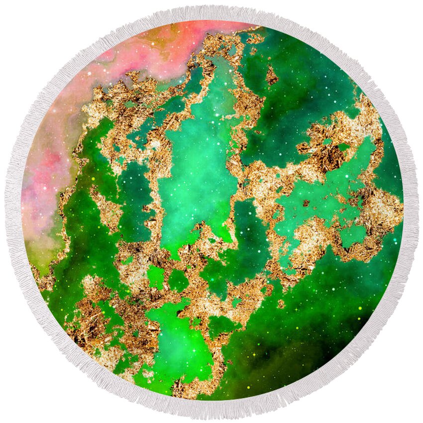 Holyrockarts Round Beach Towel featuring the mixed media 100 Starry Nebulas in Space Abstract Digital Painting 057 by Holy Rock Design