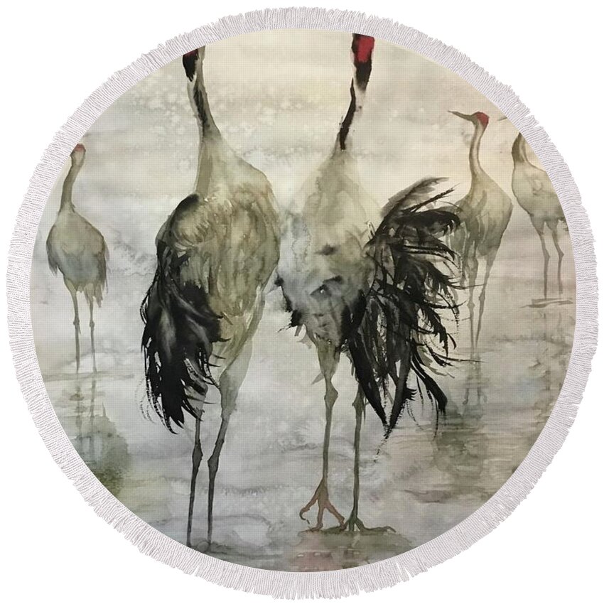 1032021 Round Beach Towel featuring the painting 1032021 by Han in Huang wong