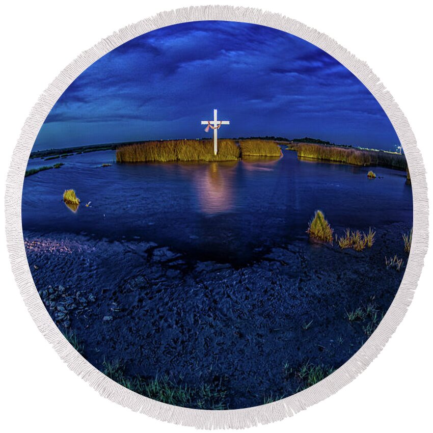Cross Round Beach Towel featuring the photograph Poquoson Marsh Cross #11 by Jerry Gammon
