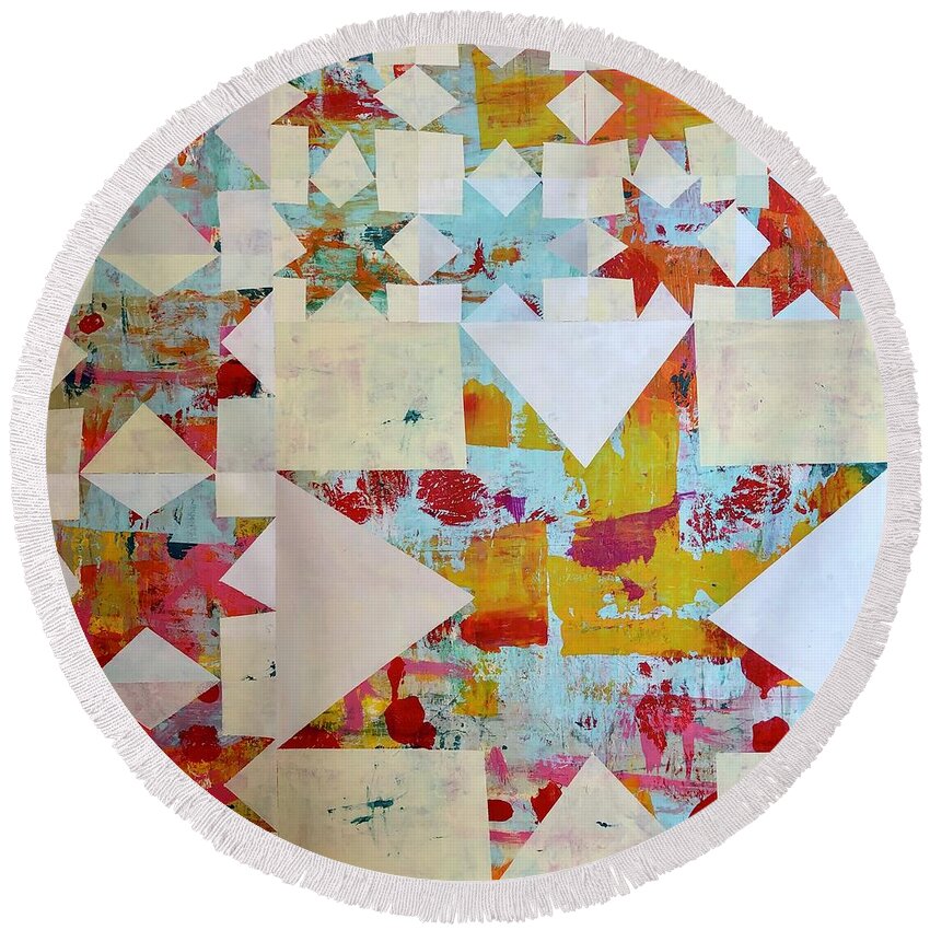 Star Series Round Beach Towel featuring the painting 13 Stars by Cyndie Katz