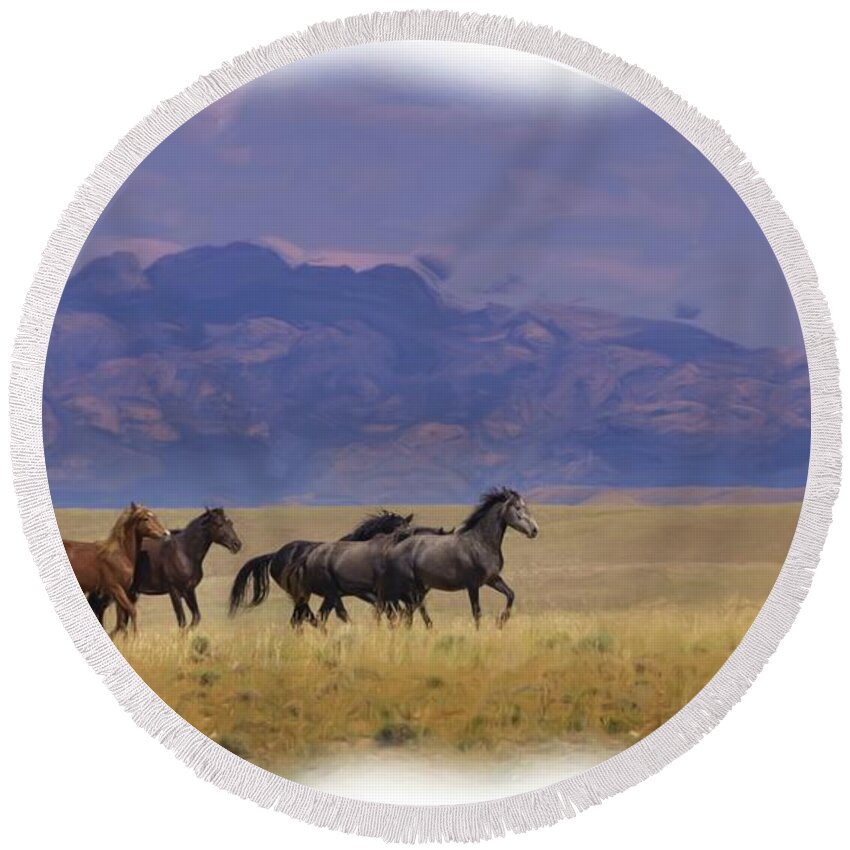 Horse Round Beach Towel featuring the photograph Wild Horses #13 by Laura Terriere