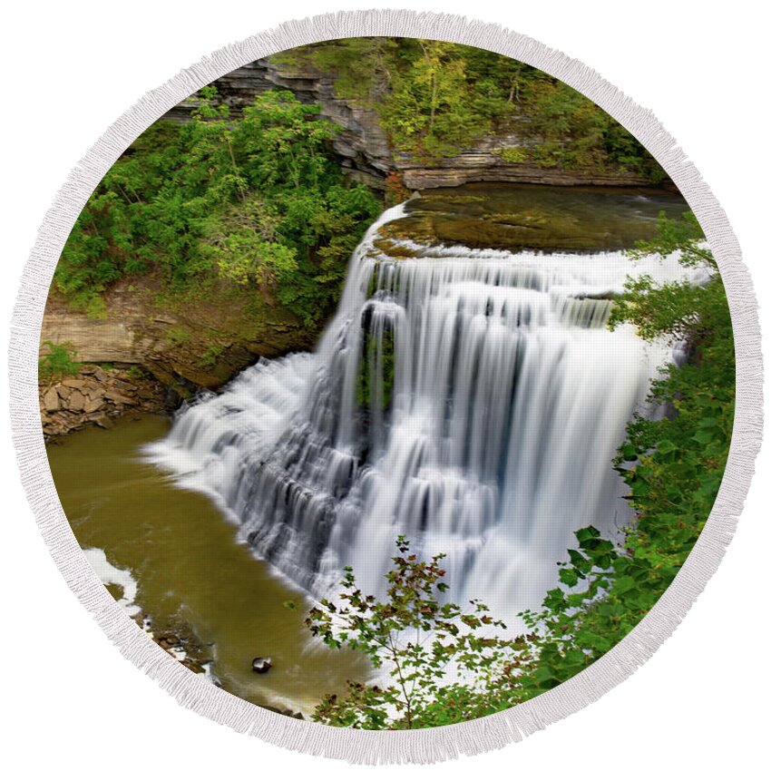 Falls Round Beach Towel featuring the photograph 136 Feet by Gina Fitzhugh