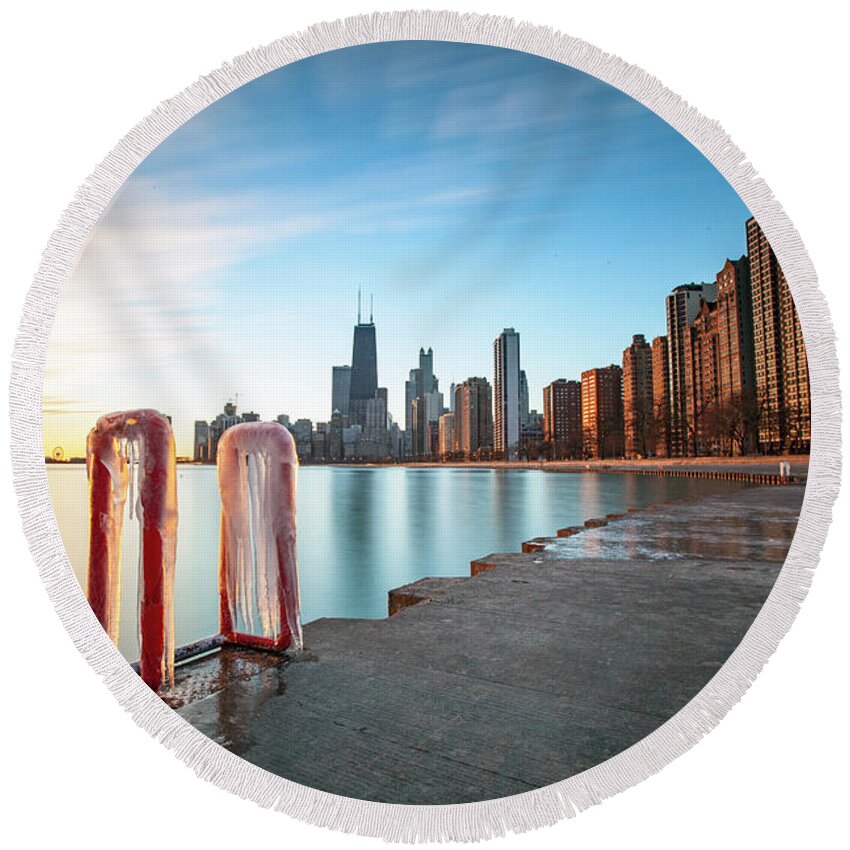 Chicago Round Beach Towel featuring the photograph 1635 Chicago Skyline by Steve Sturgill