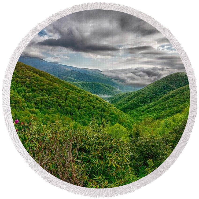 Rock Round Beach Towel featuring the photograph Blue Ridge Mountains Near Mount Mitchell And Cragy Gardens #17 by Alex Grichenko