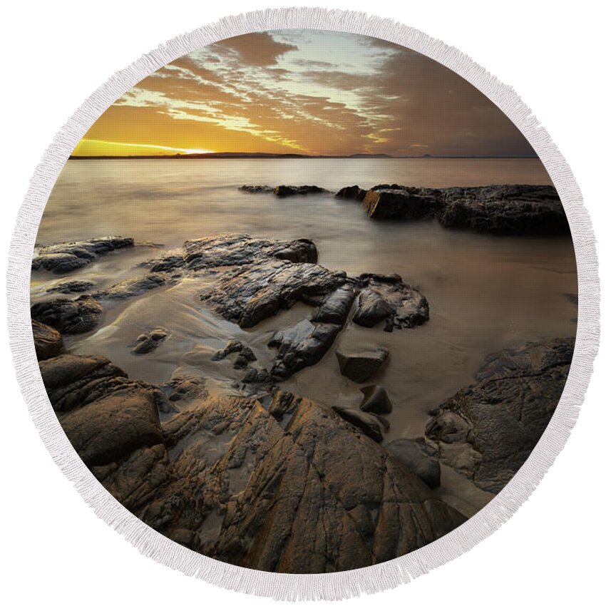 National Park Round Beach Towel featuring the photograph 1808sunsetnoosa7 by Nicolas Lombard