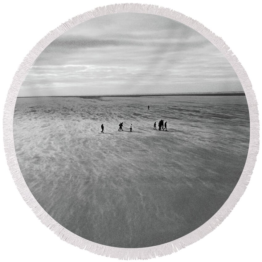 Sand Round Beach Towel featuring the photograph 19/10/14 SOUTHPORT. Figures On A Beach. by Lachlan Main
