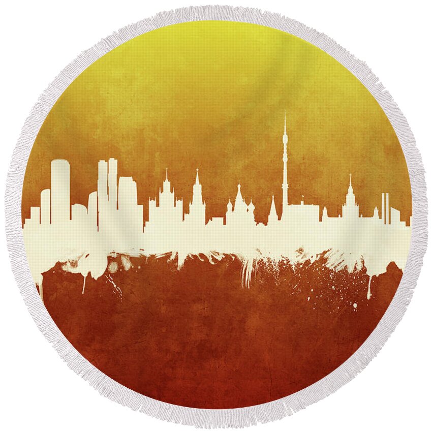 Moscow Round Beach Towel featuring the digital art Moscow Russia Skyline #19 by Michael Tompsett