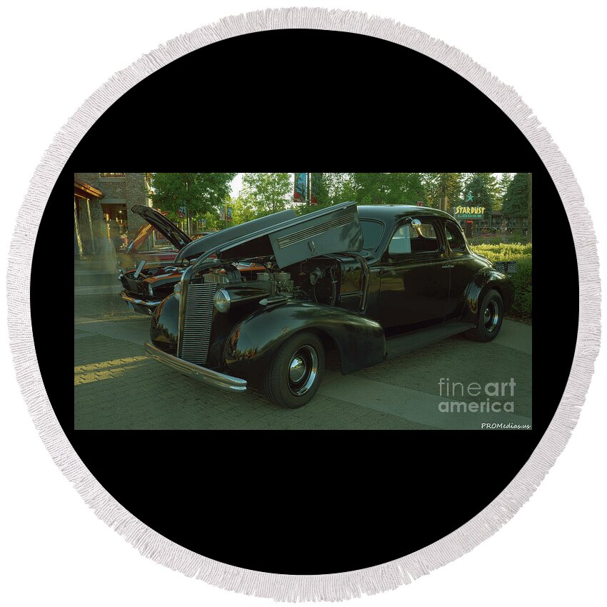 David Buick Round Beach Towel featuring the photograph 1937 Buick by PROMedias US