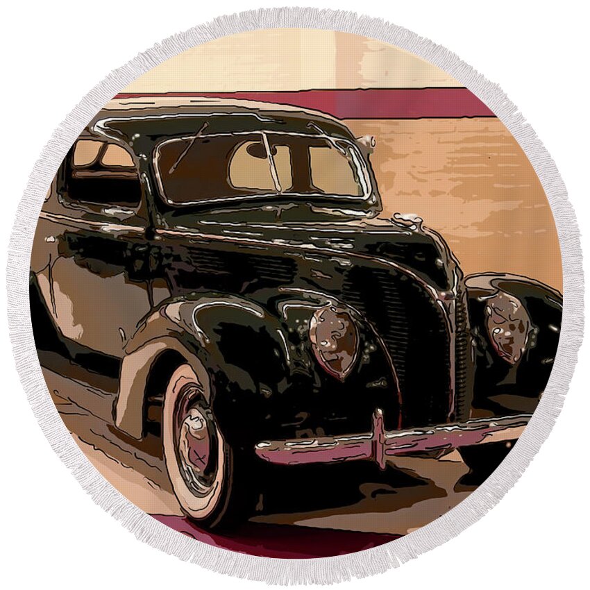 Ford Round Beach Towel featuring the drawing 1938 Ford Tudor 2 Dr Digital Drawing by Flees Photos
