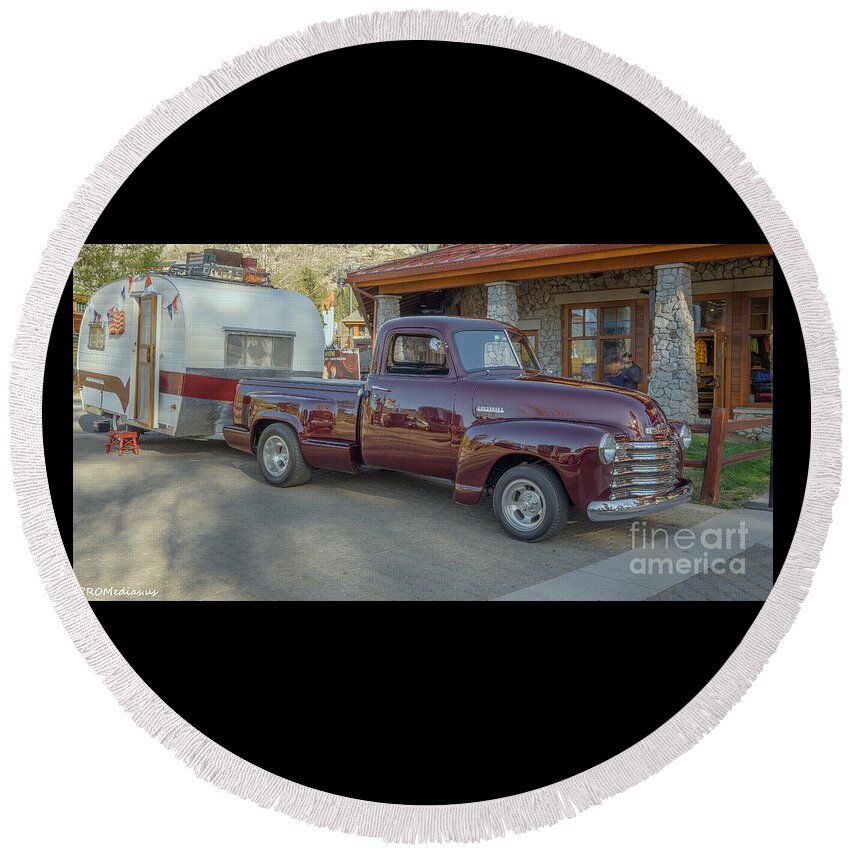 General Motors Round Beach Towel featuring the photograph 1953 Empire travel trailer by PROMedias US