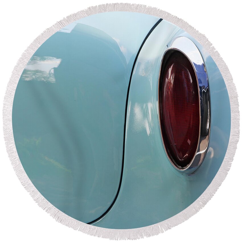Taillight Round Beach Towel featuring the photograph 1954 Chevy Taillight 9582 by Jack Schultz