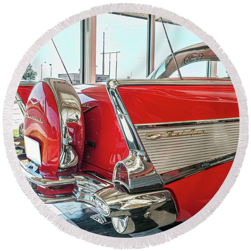 © 2012 Lou Novick Round Beach Towel featuring the photograph 1956 Chevy Bel Air by Lou Novick
