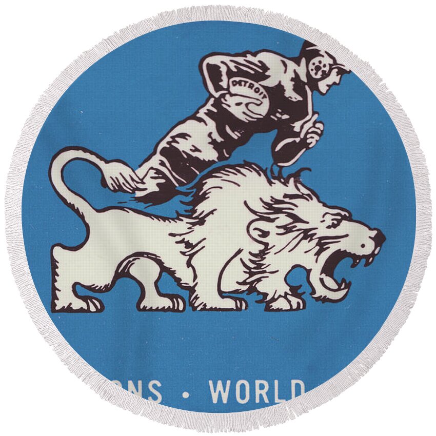 1957 Round Beach Towel featuring the mixed media 1957 Detroit Lions World Champions Art by Row One Brand