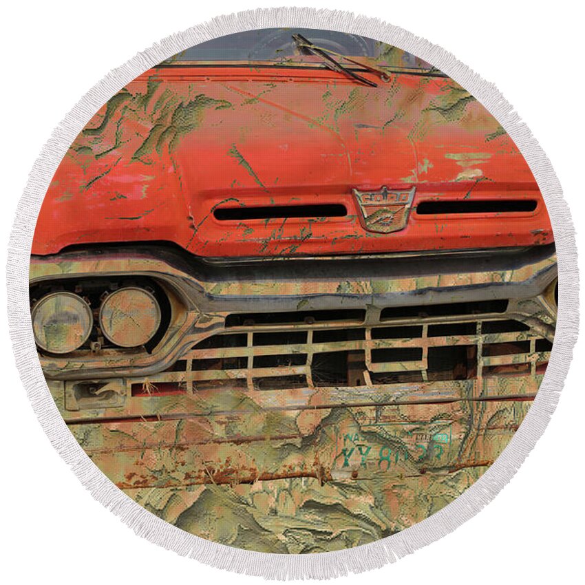 Ford Pickup Round Beach Towel featuring the photograph 1960s Ford Pickup 1204 by Cathy Anderson