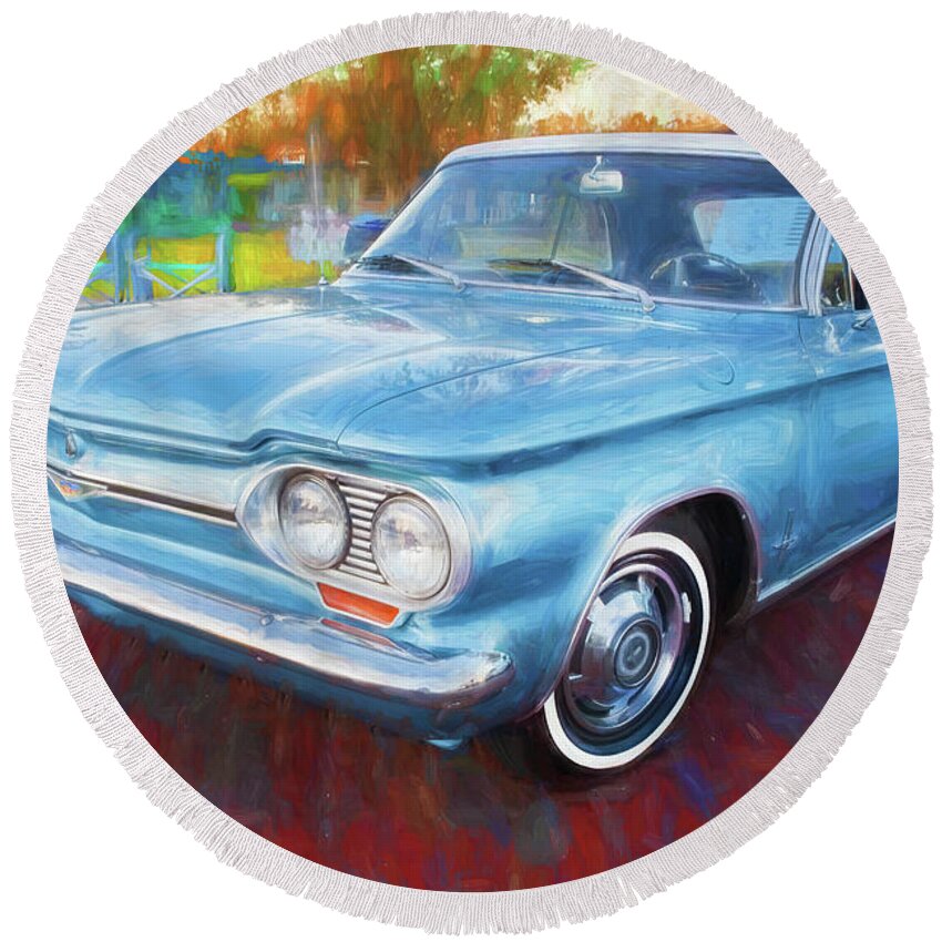 1962 Chevrolet Corvair Monza Convertible Round Beach Towel featuring the photograph 1962 Chevrolet Corvair Monza Convertible X106 by Rich Franco
