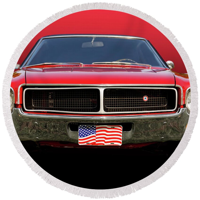 Automobile Round Beach Towel featuring the photograph 1968 AMC Javelin SST by Dennis Hedberg