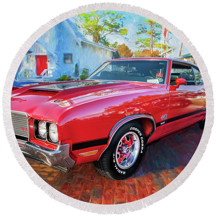 1971 Oldsmobile 442 W30 Round Beach Towel featuring the photograph 1971 Oldsmobile 442 W30 X110 by Rich Franco