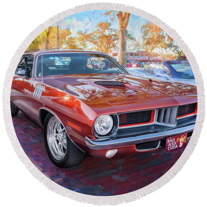 1971 Plymouth Round Beach Towel featuring the photograph 1971 Plymouth Hemi Barracuda X108 by Rich Franco