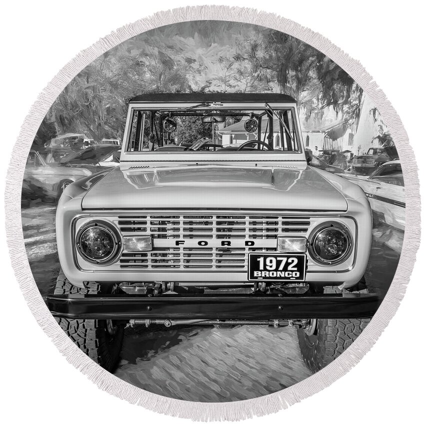 1972 Wind Blue Ford Bronco Round Beach Towel featuring the photograph 1972 Wind Blue Ford Bronco X101 by Rich Franco