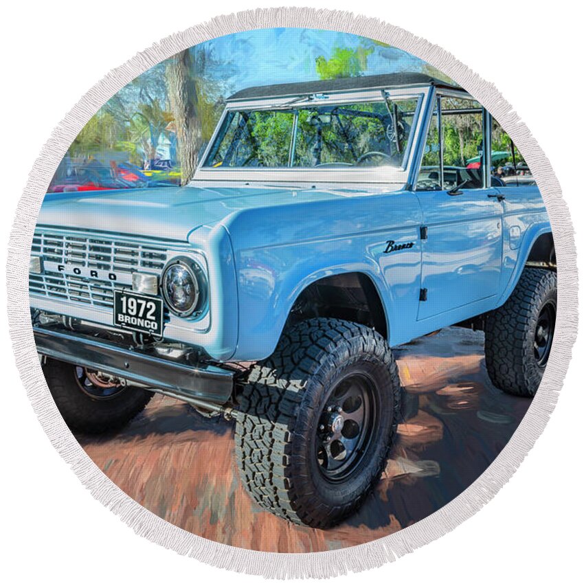  Round Beach Towel featuring the photograph 1972 Wind Blue Ford Bronco X108 by Rich Franco
