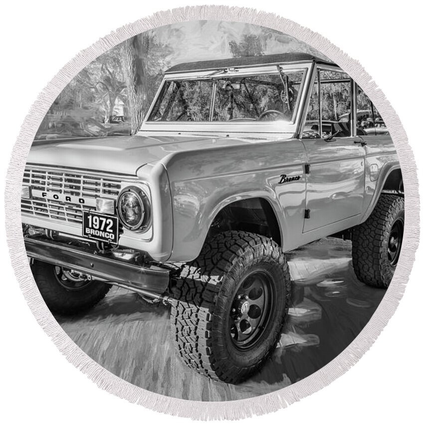 1972 Wind Blue Ford Bronco Round Beach Towel featuring the photograph 1972 Wind Blue Ford Bronco X109 by Rich Franco