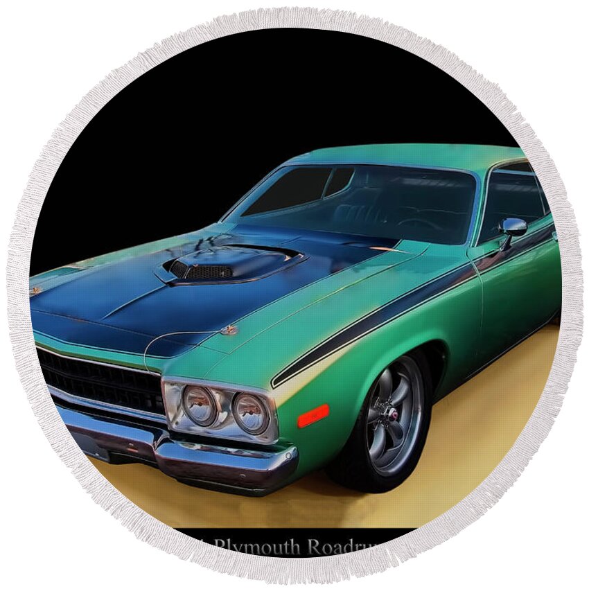1970s Cars Round Beach Towel featuring the photograph 1974 Plymouth Roadrunner by Flees Photos