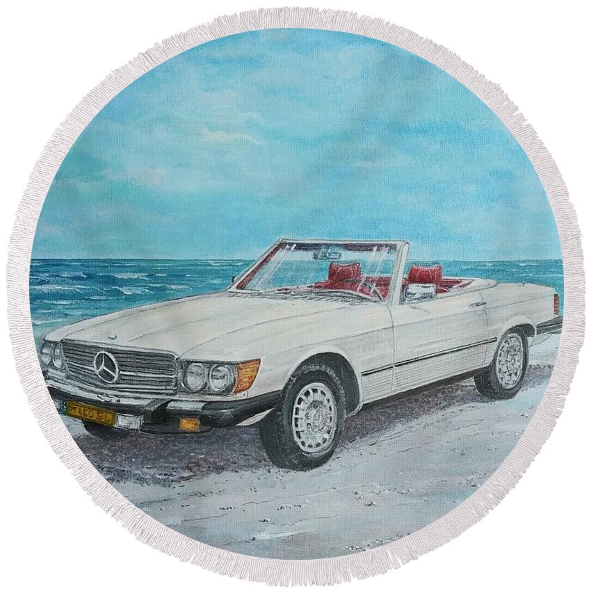 Classic Cars Paintings Round Beach Towel featuring the painting 1979 Mercedes 450 SL by Sinisa Saratlic