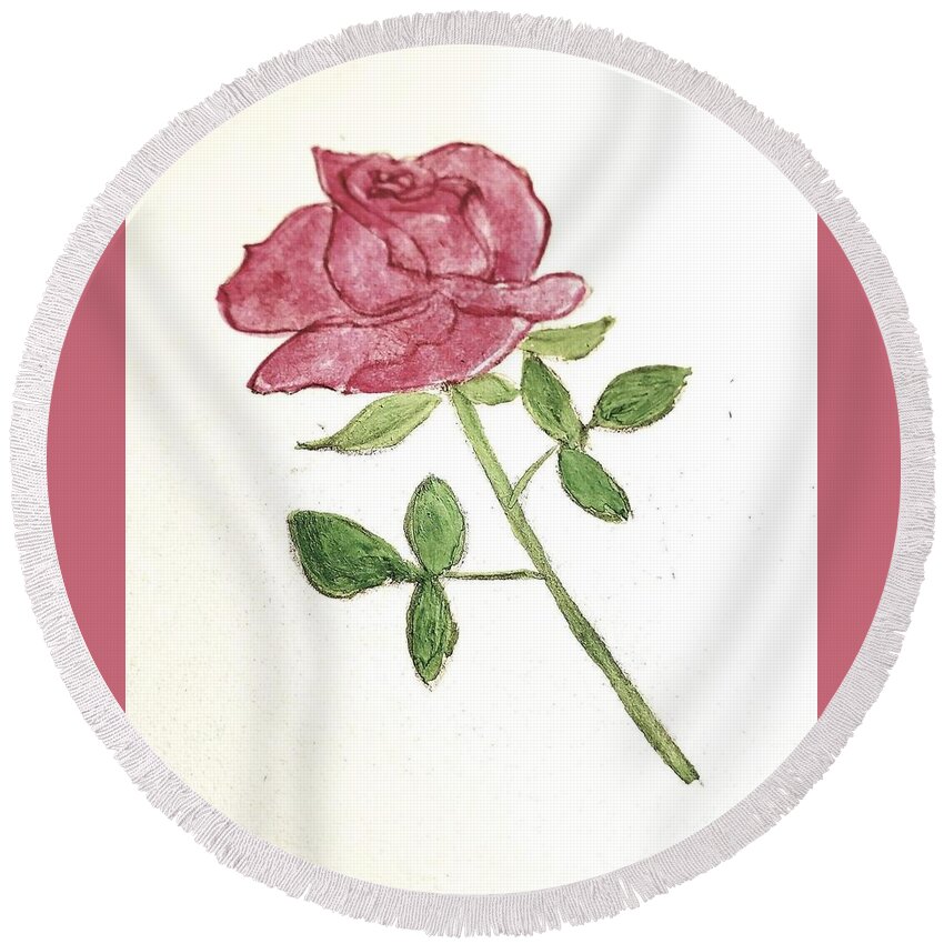 Mother's Day Round Beach Towel featuring the painting A Rose #2 by Margaret Welsh Willowsilk
