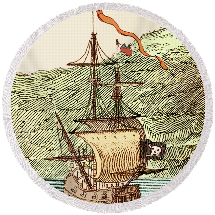 18th Round Beach Towel featuring the photograph Blackbeard's Pirate Ship, Queen Anne's Revenge #2 by Science Source