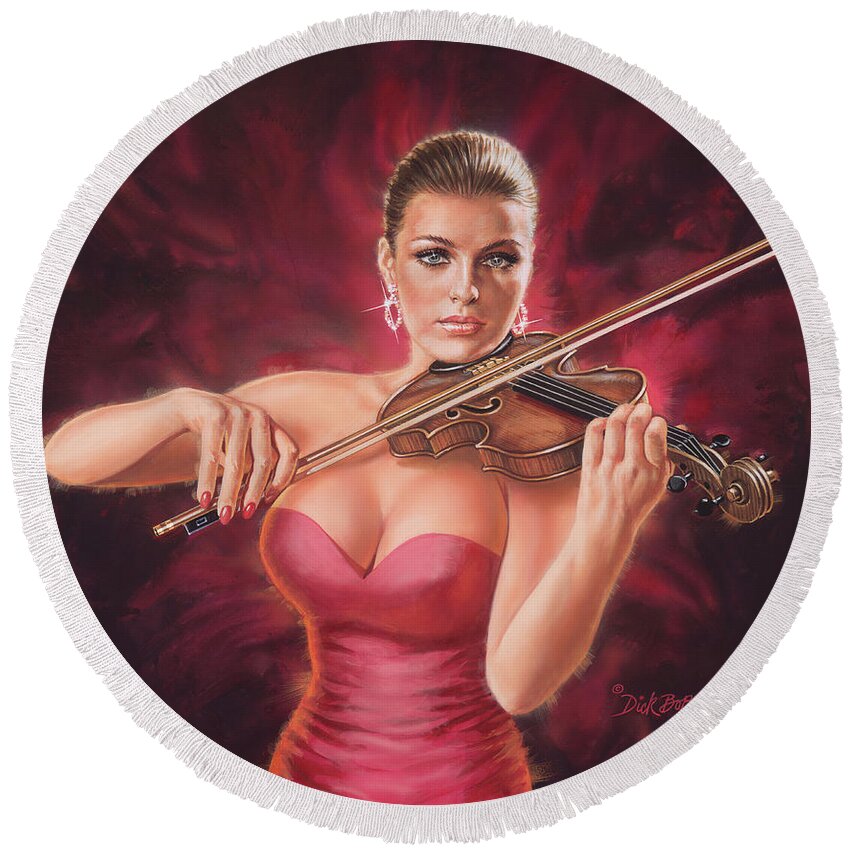 Realism Round Beach Towel featuring the painting Classical Beauty by Dick Bobnick