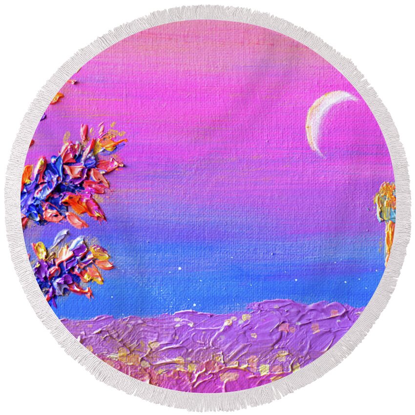 Landscape Round Beach Towel featuring the painting Daniela's Sunrise Fragment #2 by Ashley Wright