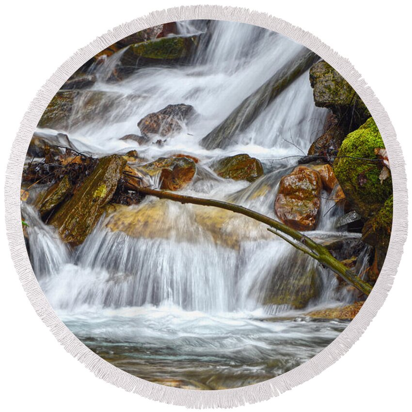 Waterfall Round Beach Towel featuring the photograph Falling Water #2 by Phil Perkins